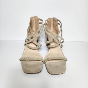 Joie Braided Strappy Sandals Women 10 Taupe Heeled Square Toe Career NWT